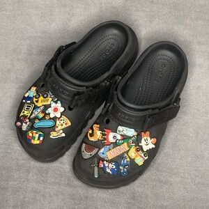 Sport Crocs Kids Black Clogs with Fun Charms